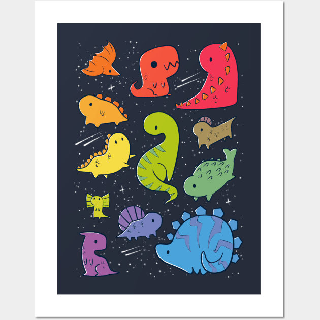 Tiny Rainbow Dinosaurs Wall Art by TaylorRoss1